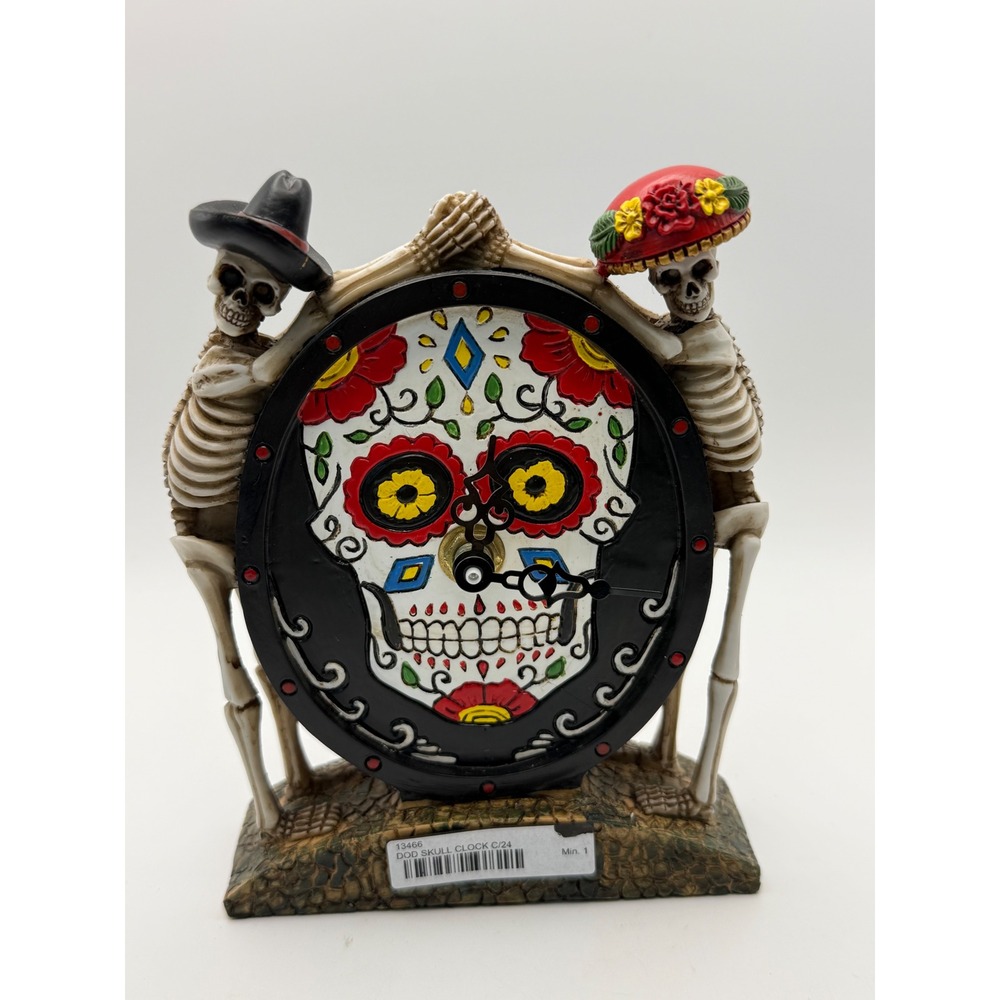 Ebros Sugar Skull Skeleton Latino Couple Desktop‎ Table Clock Statue 6.25" New